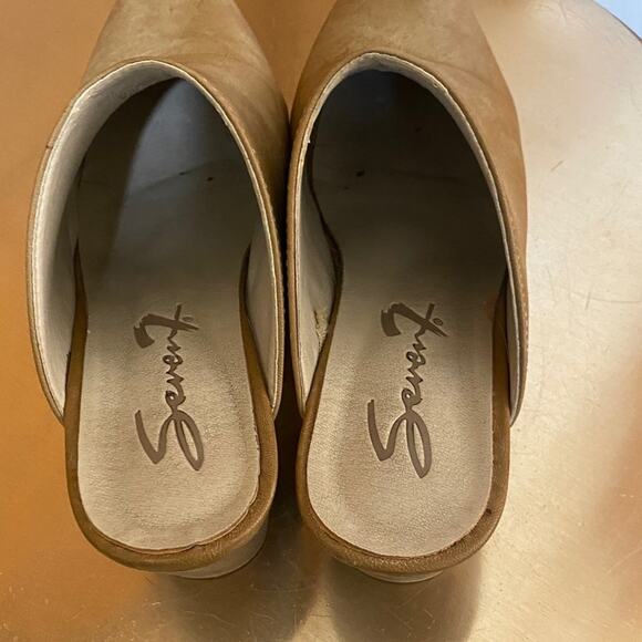 Seven7 Tan Mules Boots Western Bohemian Slip On Transitional Wood 3” Block Heel - Picture 5 of 9